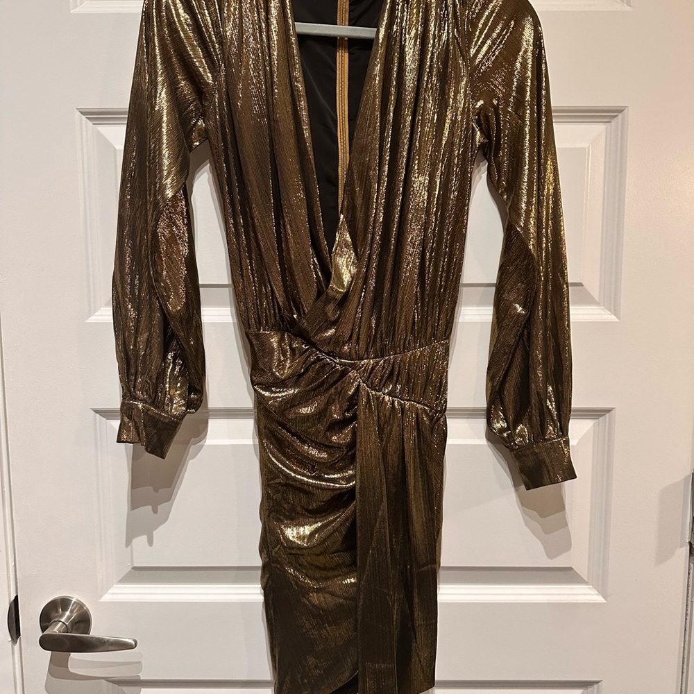 House of CB Alvona Metallic Long Sleeve Mini Dress